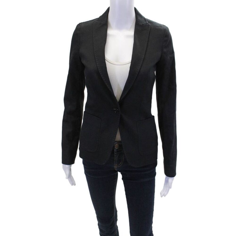 Massimo Dutti Womens Textured Collar Long Sleeve Button Blazer Black Size EUR 34